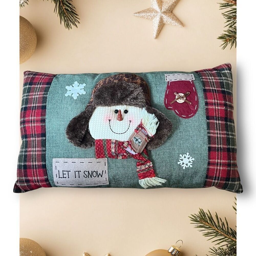 Let it Snow Holidays Christmas 19" x11" White Blue Red Tapestry Throw Pillow
